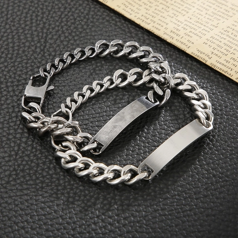 Pulsera De Cadena Cubana Para Hombre Acero Inoxidable Placa ID Joyería Hip Hop Punk Brazalete Vintage Biker