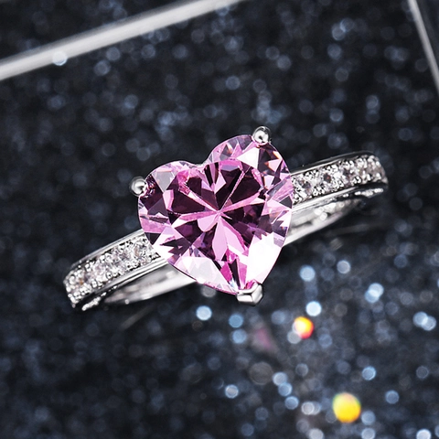 Heart Shaped Cubic Zirconia Ring Elegant Copper Engagement Wedding Jewelry For Women Shiny Romantic Zirconia Accessory
