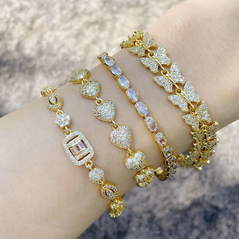 Vlinder Hart Geometrische Ovalen Zirkoon Armband Vrouwen 18K Verguld Koper Niche Luxe Elegant Verstelbare Sieraden Cadeau
