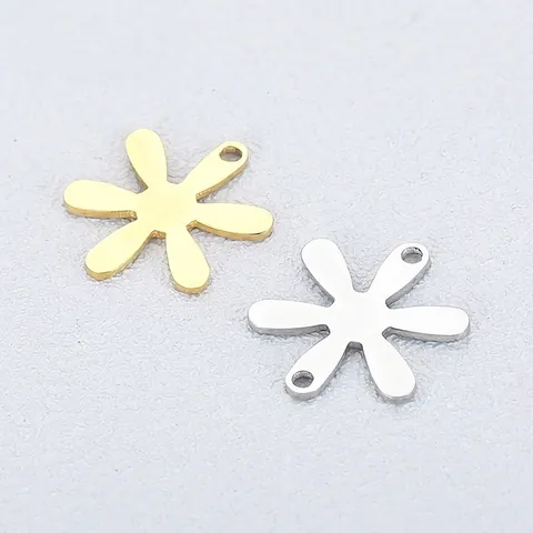 Colgantes De Flor De Acero Inoxidable Seis Pétalos Margarita Doble Agujero Para Hacer Joyas De Bricolaje Collar Pendiente