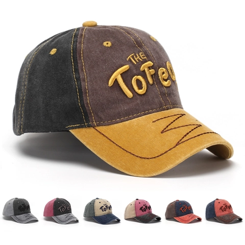 Cappello Da Baseball In Cotone Lavato Retro Color Block Ricamo Lettere 3D Regolabile Protezione Solare Vintage