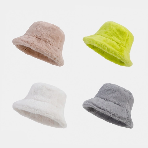 Faux Fur Plush Bucket Hat For Women Solid Color Warm Windproof Outdoor Autumn Winter Retro Fashion Basin Hat