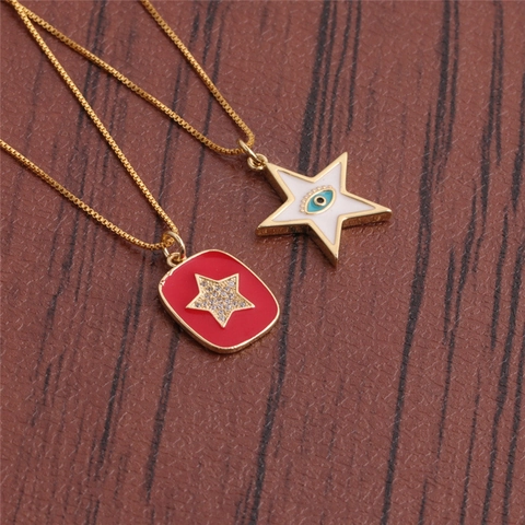 Collar Con Colgante De Estrella Mal De Ojo Moda Cobre Con Circón Diamante De Imitación Esmalte Cadena De Caja Mujer