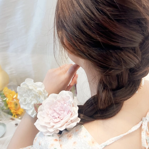 Artificial Rose Flower Hair Tie With Faux Artificial Pearl Elastic Hair Ring For Women Romantic Vacation Fairy Style Elegant Accessory