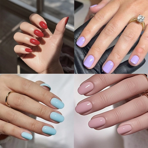 Glossy Solid Color Press On Nails Detachable Artificial False Nail Tips For Women Daily Manicure Elegant Minimalist