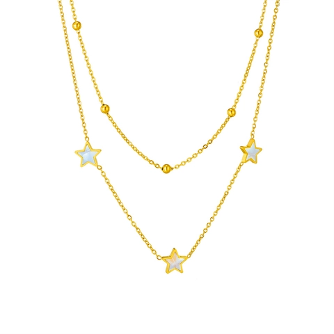 Collier Multi Rangs Avec Pendentifs Étoiles Acier Inoxydable Plaque Or Avec Incrustation De Nacre Blanche Bijoux Pour Femmes