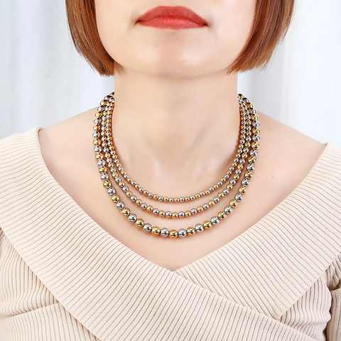 Collana Catena Sfere Acciaio Inossidabile Minimalista Rotonda Geometrica Gioielli Impermeabile Donna Uomo Oro Argento Misto