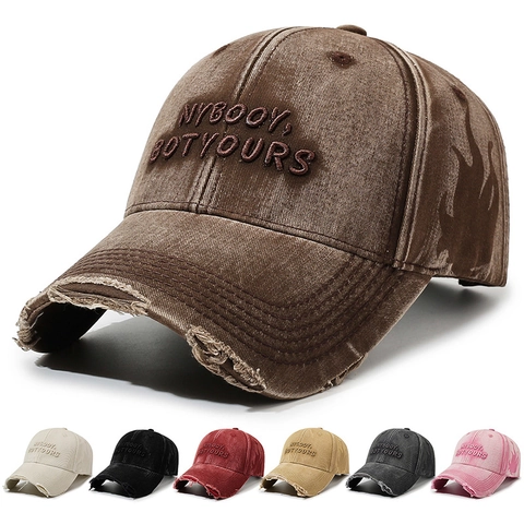 Vintage Washed Cotton Baseball Cap Distressed Retro Embroidery Letter Sun Protection Outdoor Sports Unisex Adjustable Hat