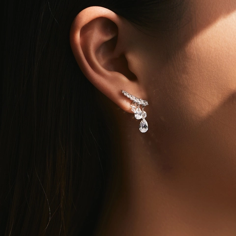 925 Sterling Silver Water Drop Earrings Elegant Cubic Zirconia Tassel Dangle Earrings For Women Light Luxury Wedding Party Jewelry