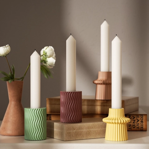 Silikon Kerzenständer Formen Geometrisch Gestreift Wellendesign DIY Handgefertigt Basteln Harz Gips Guss Heimdekor