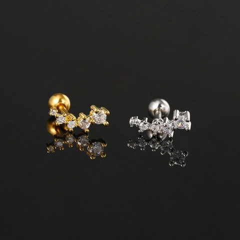 Pendientes de Botón de Cartílago de Cobre con Circonia Pavé para Mujer Poste de Acero de Titanio Joyería de Piercing