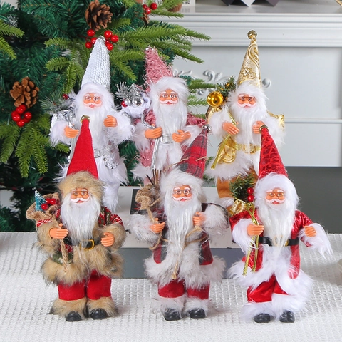 Figurine Père Noël Debout Décorations De Noël Poupées En Peluche Tissu Décoration Maison Table Fête