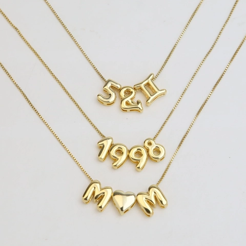 Balloon Initial Letter Necklace 18K Gold Plated Brass Bubble Alphabet Pendant Puffy Name Jewelry For Women Men