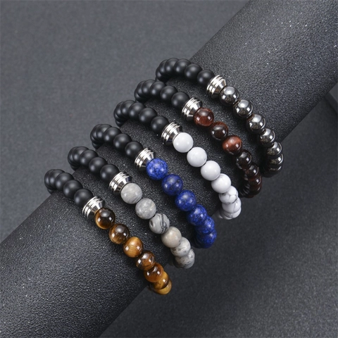 Natural Stone Beaded Bracelet With Stainless Steel Lobster Clasp Adjustable Extension Chain Fashion Jewelry Men Women