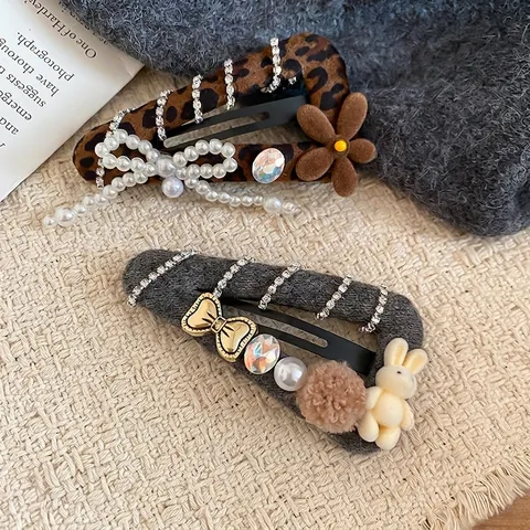 Fermaglio Per Capelli Con Stampa Leopardata Fiocco Di Künstliche Perle E Fiore Di Strass Clip Vintage Elegante Per Donna Accessorio