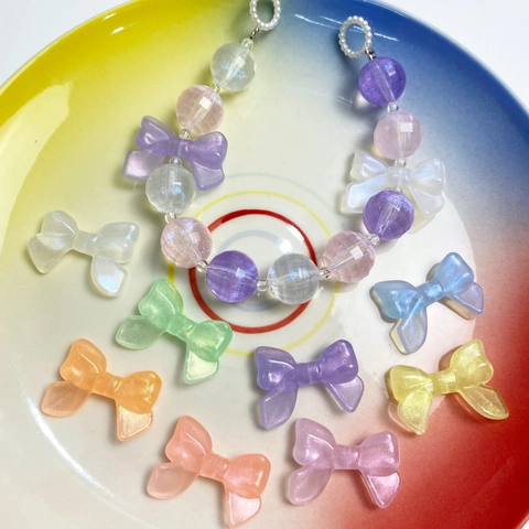 Shimmer Iridescent Bow Beads Luminous Glow In The Dark Acrylic Resin DIY Craft Jewelry Making Decorative