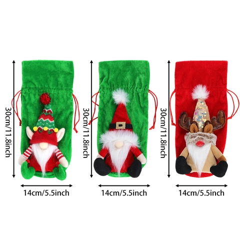 Fundas Para Botellas De Vino Navideñas Terciopelo Gnomo Reno Papá Noel Bolsas Regalo Con Cordón Decoración Mesa