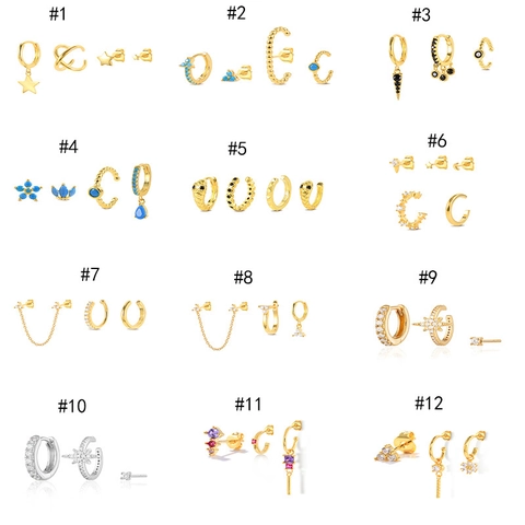 Bohemian Gold Silver Plated Copper Earrings For Women Rhinestone Star Moon Heart Snake Geometric Stud Hoop Earring Ear Cuff Jewelry