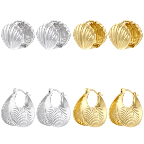 Retro Creolen In Schelpvorm Messing Spiraaltextuur Watergolf Oceaanstijl Vintage Mode-Sieraden Voor Dames