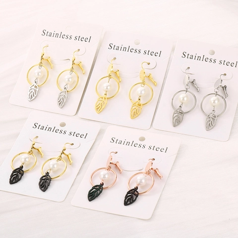 Pendientes De Gancho Gota De Acero Inoxidable 316L Perla Artificial De Concha Hoja Hueca Para Mujer Moda Elegante Minimalista