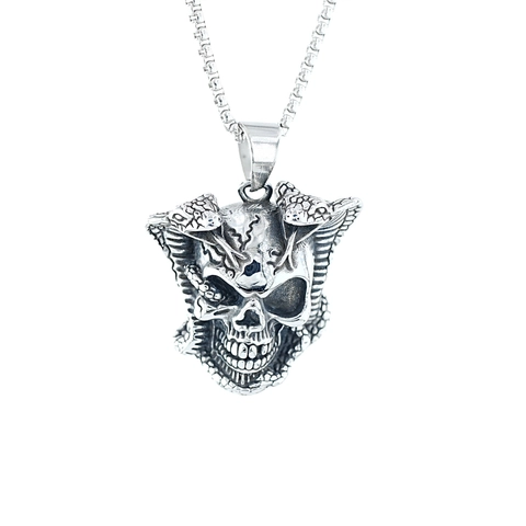 Collana Con Ciondolo Teschio Da Uomo Acciaio Inossidabile Doppia Cobra Serpente Gotico Punk Hip Hop Gioielli