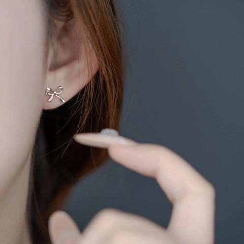Minimalist Bowknot Stud Earrings For Women Plated Copper Jewelry Elegant Korean Style Tiny Simple Daily Accessory Gift