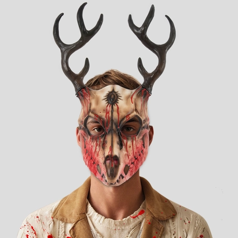 Schädelmaske Mit Abnehmbarem Geweih Halloween Horror Cosplay Kostüm Requisiten RP Schaumstoff Gruselig Blutig Gold Dekor