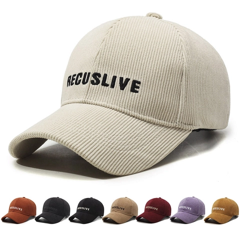 Corduroy Baseball Cap Vintage Letter Embroidery Adjustable Metal Buckle Outdoor Casual Fashion Hat Men Women