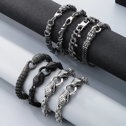 Pulsera Cabeza De Serpiente Acero Inoxidable Textura Escama De Dragón Retro Punk Gótico Joyería Para Hombre Estilo Rock Cool