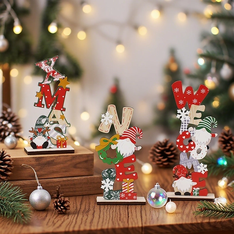 Décorations De Lettres En Bois De Noël Signes Gnome Welcome Xmas Noel Pour Décoration De Table Bureau Accessoires De Fête