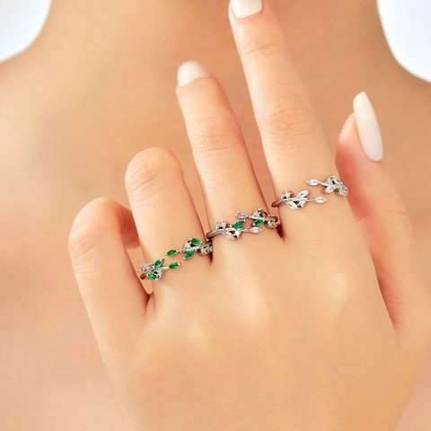 Blatt Verstellbarer Offener Ring Kupfer Mit Bunten Marquise Zirkon Zweig Rebe Design Schmuck Für Frauen
