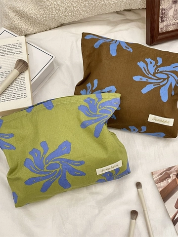 Vintage Blumenmuster Kosmetiktasche Canvas Große Kapazität Reise Make-up Beutel Tragbare Reißverschluss Aufbewahrungstasche Für Frauen
