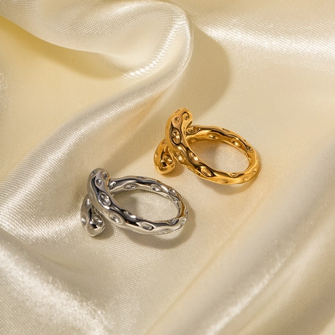 Hammered Texture Open Ring Vintage Französischer Stil Edelstahl Verstellbares Band Modeschmuck Für Frauen