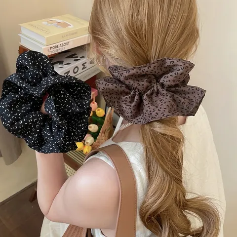 Übergroße Stoff Haargummis Und Große Bogenspangen Leopard Punktmuster Satin Vintage Elegante Koreanische Stil Accessoires Für Frauen