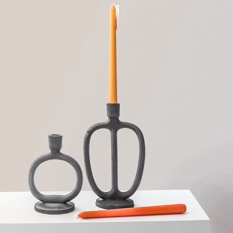 Nordic Minimalist Matte Black Candlestick Resin Abstract Geometric Candle Holder Home Decor Living Room Table Art