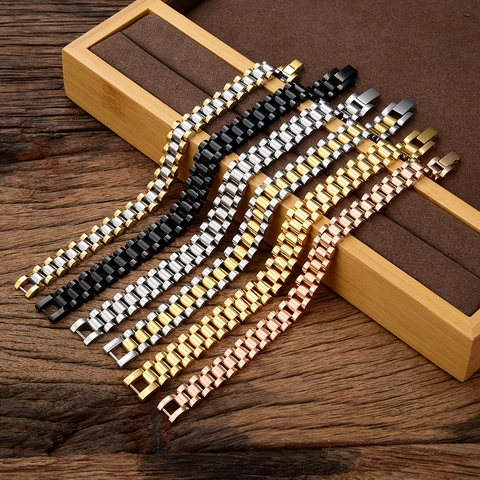Bracciale in Stile Cinturino per Orologio in Acciaio Inossidabile Per Uomo Donna Minimalista Bracciale a Catena Placcato Gioielli in Metallo