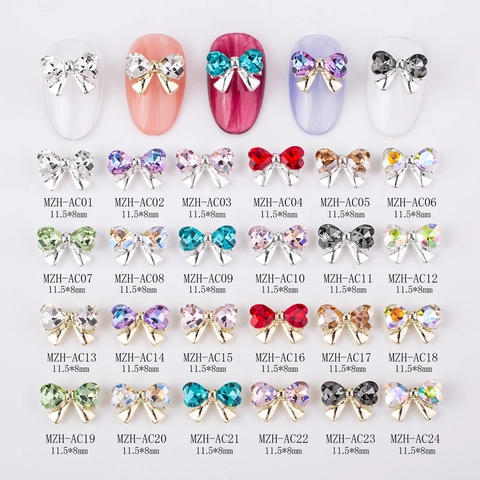 Charmes Pour Ongles Nœud Papillon Alliage Strass Cristal Bijoux Manucure Décoration DIY Élégant Brillant Coloré 3D