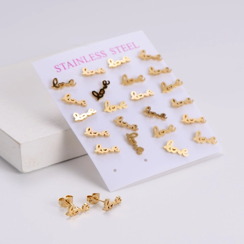Love Letter Stud Earrings 304 Stainless Steel 18K Gold Plated Cursive Script Jewelry For Women