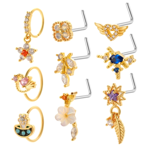 Neuspiercing L-Vorm Titaniumstaal Zirkonia Hart Ster Bloem Blad Lichaamssieraden Piercing Voor Dames Elegant Mode