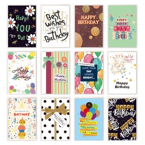 Biglietti Di Auguri Di Compleanno Motivi Colorati Assortiti Biglietti Di Carta Con Buste Per Celebrazione Di Feste Stile Minimalista