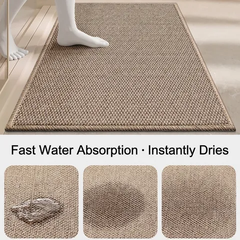 Absorbent Non-Slip Floor Mat Polyester Woven Texture For Kitchen Bathroom Entryway Indoor Rug Machine Washable Easy Care
