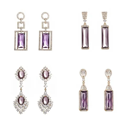 Pendientes Largos Geométricos De Piedra Sintética Púrpura Aleación De Cobre Y Zinc Estilo Lujo Vintage Mujer