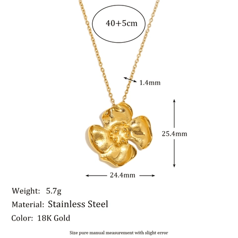 Collana Con Ciondolo A Fiore Placcata Oro 18K Acciaio Inossidabile Texture Martellata Gioielli Eleganti Da Donna