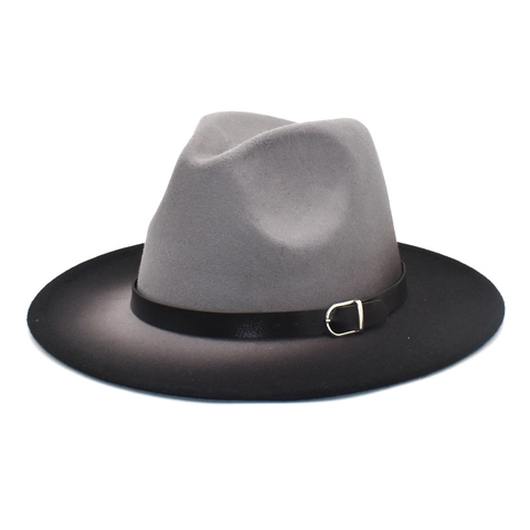 Cappello Fedora Ombre Sfumato Tesa Larga Piatta Vintage Feltro Jazz Berretto Con Fibbia Della Cintura Per Donne Uomini