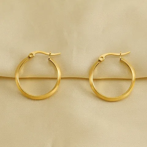 Orecchini A Cerchio Tondi In Acciaio Inossidabile Placcato Oro 18K Minimalisti Gioielli Di Moda Per Donna