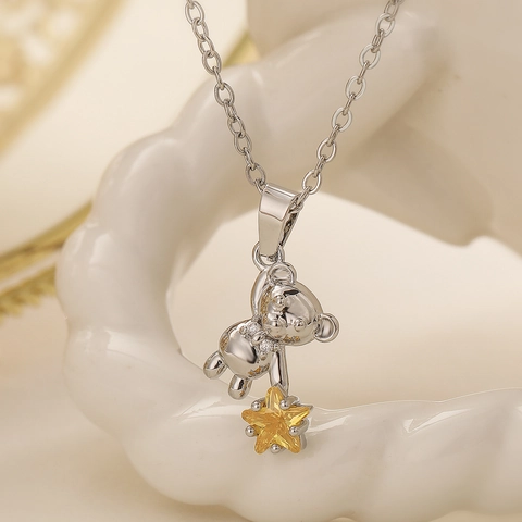 Collar Con Colgante De Oso Lindo Cobre Con Estrella De Circón Estilo INS Simple Joyería Mujer