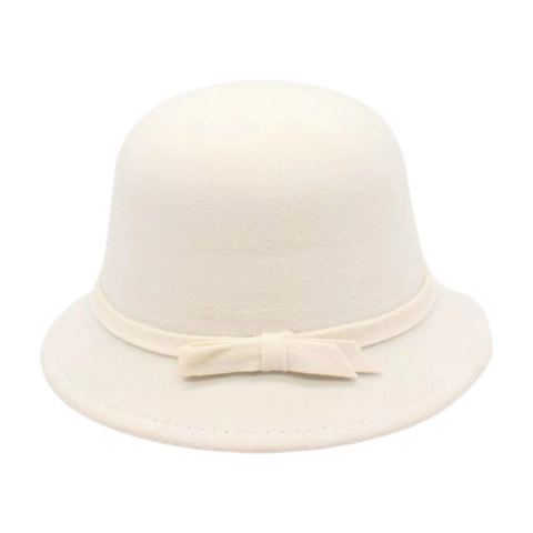 Sombrero Cloche Elegante Para Mujer Retro Cupula Bombin De Fieltro De Lana Con Decoracion De Lazo Color Solido Invierno