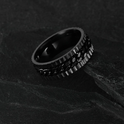 Punk 304 Stainless Steel Spinner Ring For Men Gear Edge Chain Inlaid Finger Ring Retro Industrial Style Decompression Jewelry