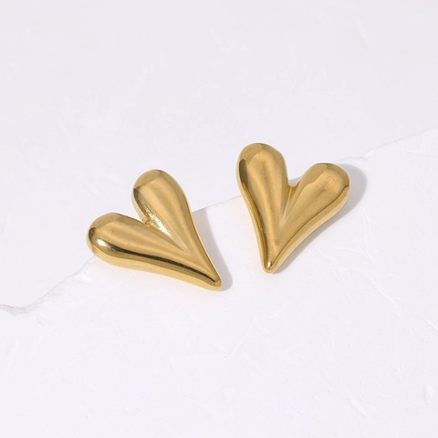 Minimalist Heart Shaped Stud Earrings Stainless Steel 18K Gold Plated Polished Geometric Fashion Jewelry For Women