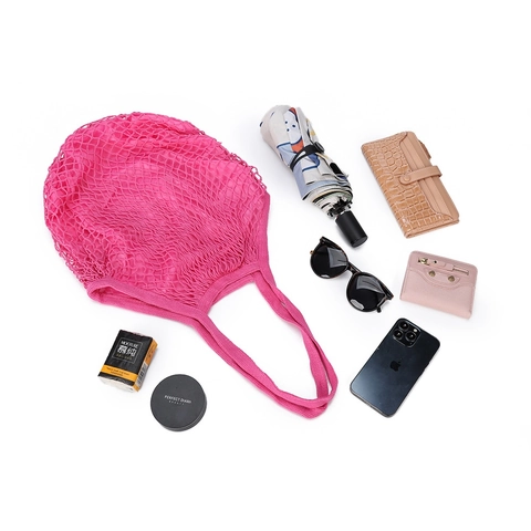 Mesh Tote Bag Women Cotton Woven Hollow Out Reusable Grocery Shopping Handbag Portable Beach Net Shoulder Bag Casual